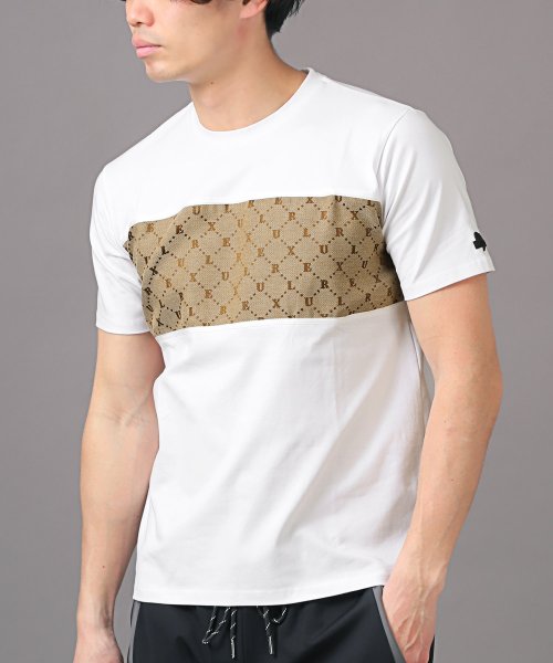 LUXSTYLE(ラグスタイル)/LUXE/R(ラグジュ)ジャガード貼り付け天竺半袖Tシャツ/Tシャツ メンズ 半袖 ジャガード 刺繍 天竺/ホワイト