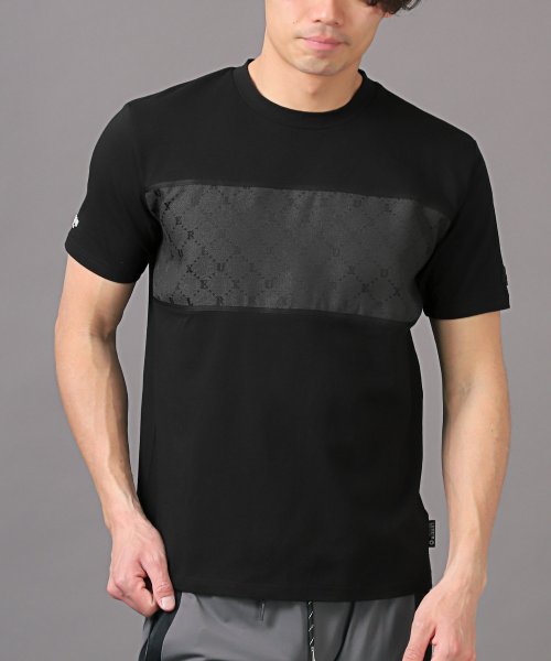 LUXSTYLE(ラグスタイル)/LUXE/R(ラグジュ)ジャガード貼り付け天竺半袖Tシャツ/Tシャツ メンズ 半袖 ジャガード 刺繍 天竺/ブラック