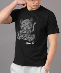 LUXSTYLE(ラグスタイル)/LUXE/R(ラグジュ)猫柄PUレザーワッペン半袖Tシャツ/Tシャツ メンズ 半袖 PUレザー 合皮 ワッペン アップリケ 猫 ねこ ネコ/ブラック