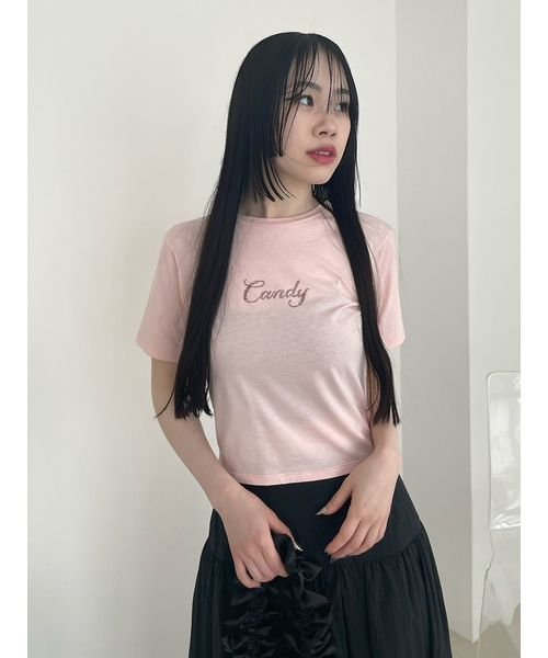 LILY BROWN(リリー ブラウン)/[L.B CANDY STOCK]ビジューロゴTシャツ/PNK