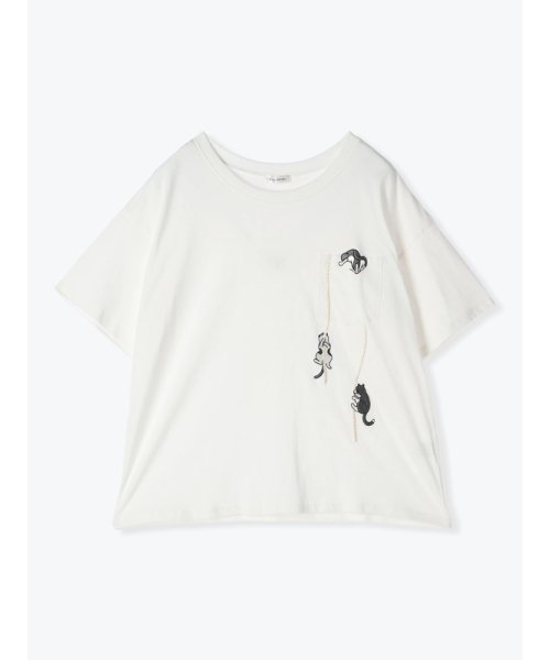 Re-J＆SUPURE(リジェイアンドスプル)/ロープ猫刺繍Tシャツ/オフホワイト