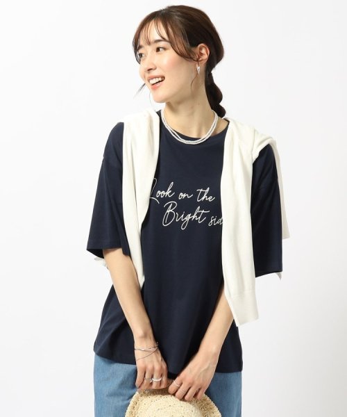 SHOO・LA・RUE(シューラルー)/【洗える/プチプラ/綿100％】グラフィック半袖ゆるTシャツ/ネイビー（494）