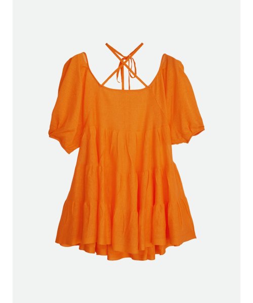 NOUNLESS(ナウンレス)/SHEER TIERED KNIT TUNIC/ORANGE