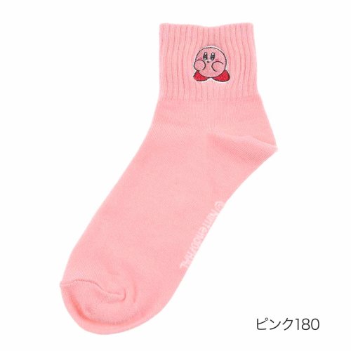 HoshinoKirby(星のカービィ)/星のカービィ ： カービィ 刺繍 ワンポイント ソックス クルー丈 (385－14F5) 子供 キッズ フクスケ fukuske 福助 公式/ピンク