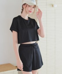 SEA DRESS(シードレス)/カップ付半袖Tシャツ×ショートパンツ/セット水着/ブラック