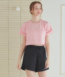 SEA DRESS(シードレス)/カップ付半袖Tシャツ×ショートパンツ/セット水着/ピンク/ブラック