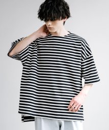 Rocky Monroe(ロッキーモンロー)/Tシャツ ボーダー 半袖 カットソー メンズ レディース ビッグシルエット オーバーサイズ ゆったり ルーズ ワイド ボックスシルエット カジュアル シンプル /ブラック×オフホワイト