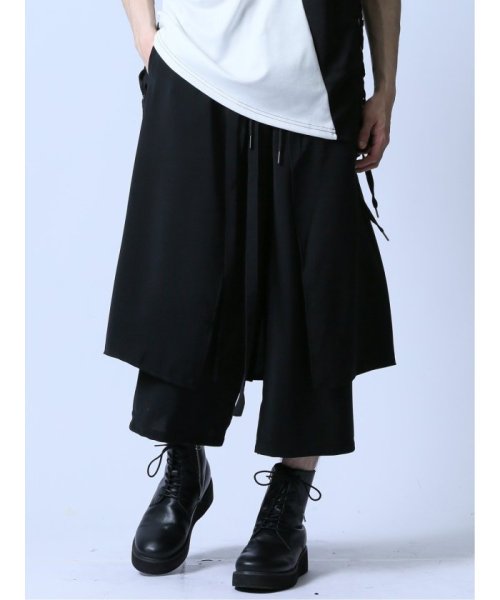 semanticdesign(セマンティックデザイン)/エステルツイル スカート付き ワイドパンツ/ブラック