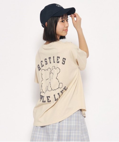 PINK-latte(ピンク　ラテ)/【接触冷感機能付き】クマちゃんプリントTシャツ/ベージュ（052）