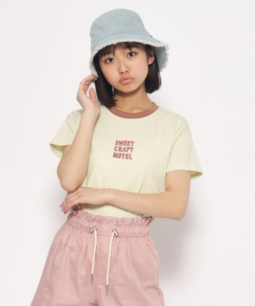 PINK-latte(ピンク　ラテ)/リンガー配色コンパクトTシャツ/イエロー（021）
