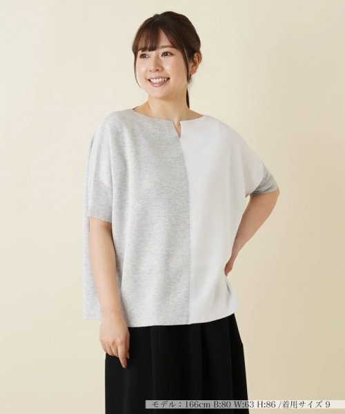 Leilian(レリアン)/カラーブロッキングニットプルオーバー【LE TRICOT PERUGIA】/グレー系