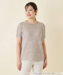 Leilian(レリアン)/透かし編み柄半袖ニットプルオーバー/ベージュ系