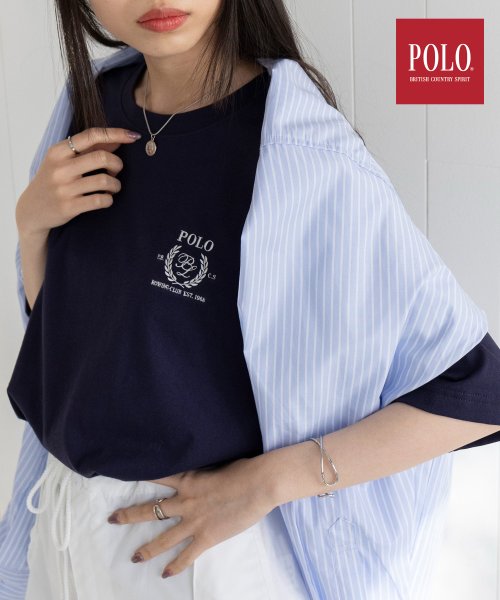 POLO BCS(ポロ　ビーシーエス)/◎SETUP7別注商品◎【POLO BCS / ポロ ビーシーエス】Laurel oversize print Tee プリントTシャツ ユニセックス 半袖/ネイビー