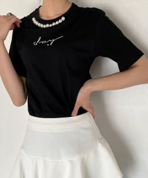 Jewelobe(ジュエローブ)/ネックパールニュアンスロゴTシャツ/ブラック