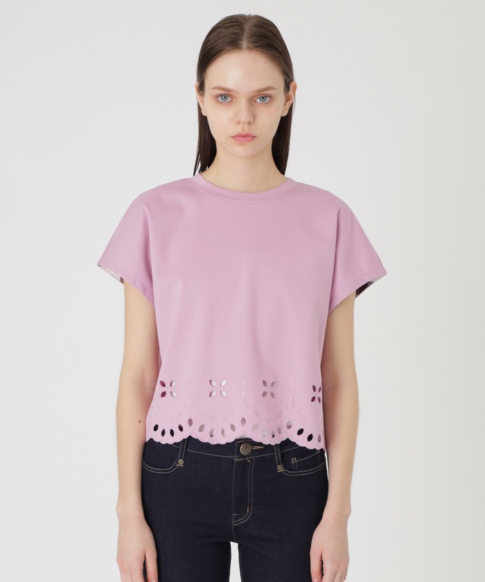 美品⭐️ ブルーレーベルクレストブリッジ　サマーニット　半袖　ウール　ピンク　M 美人百花コラボ】クレストブリッジチェックチュールニット