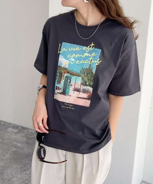 fredy emue(フレディエミュ)/【新色登場】シルケットPHOTO Tシャツ/チャコールグレー