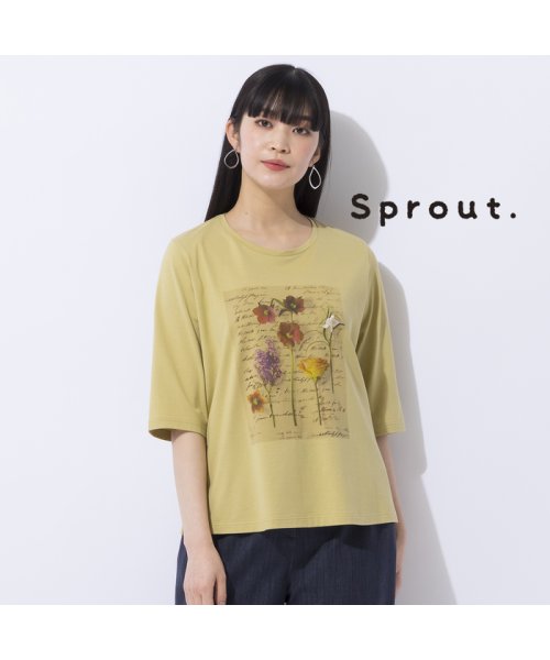 Liliane Burty(リリアンビューティ)/【Sprout.】フラワープリント　コットンTシャツ［同素材アイテム有］/イエロー