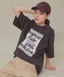 ROPE' PICNIC R(ロペピクニック アール)/汗染み防止/オーバーサイズプリントTシャツ/チャコール（06）