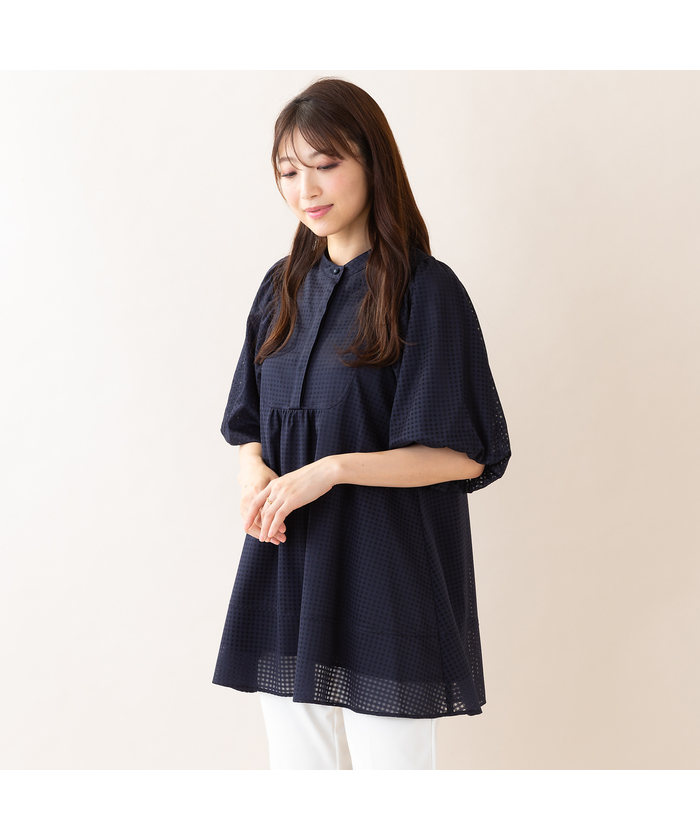 美品☆ローズティアラシアーチェック柄ブラウス淡ピンク大きいサイズ46（15〜17 美品☆ローズティアラシアーチェック柄ブラウス淡ピンク大きい