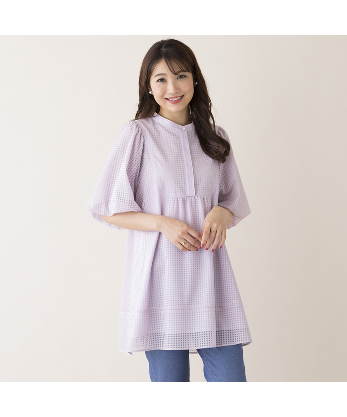 美品☆ローズティアラシアーチェック柄ブラウス淡ピンク大きいサイズ46（15〜17 美品☆ローズティアラシアーチェック柄ブラウス淡ピンク大きい