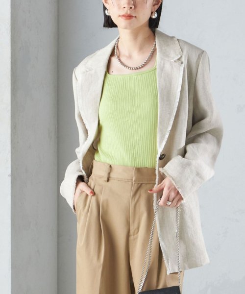 〈手洗い可能〉チェック / 無地 フリンジ ボクシー ジャケット 無地