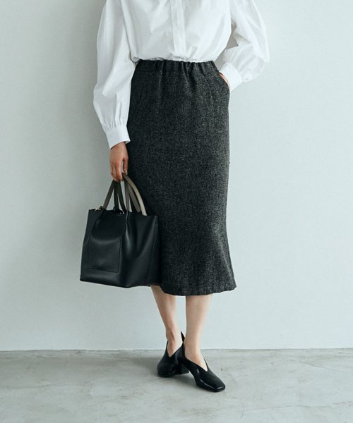 marjour(マージュール)/KASURI TWEED NARROW SKIRT/ブラック