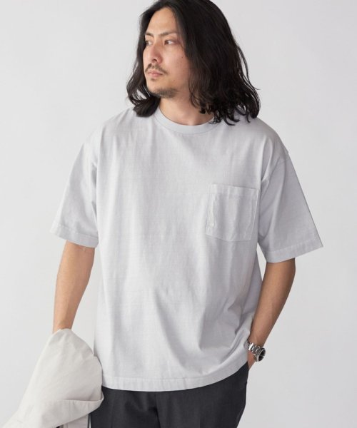 SHIPS MEN(シップス　メン)/*SHIPS: マイクロ SHIPSロゴ オーバーダイ ポケット Tシャツ 24SS/ライトグレー