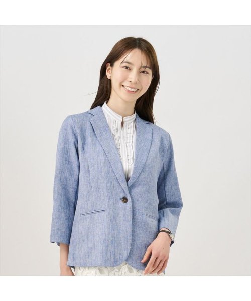 TOKYO SHIRTS(TOKYO SHIRTS)/麻調 七分袖ジャケット/ブルー