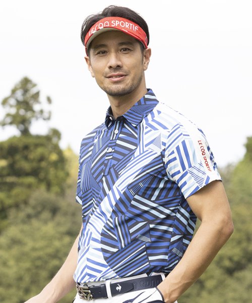 le coq sportif GOLF (ルコックスポルティフ（ゴルフ）)/【ストレッチフォーサー】フレンチボーダー半袖シャツ/ブルー