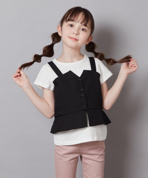 a.v.v(KID'S)(アー・ヴェ・ヴェキッズ)/[100－130]【セットアップ対応】麻調キャミドッキングトップス/ブラック