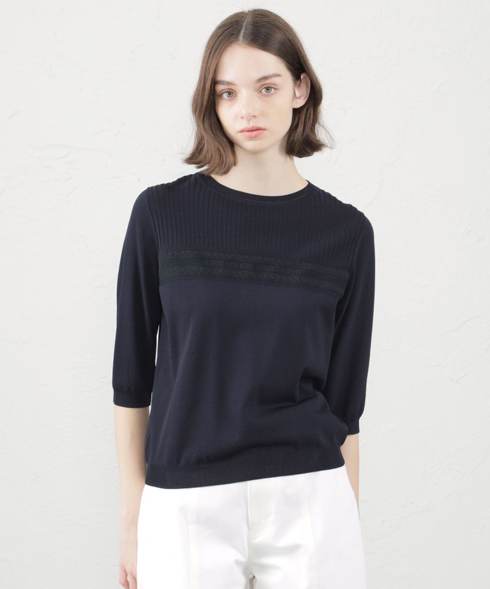 完売品　マッキントッシュフィロソフィー　ネイビー 半袖ニットトップス フラッフィーニット 半袖ニットポロ(トップス)｜MACKINTOSH
