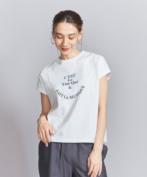 BEAUTY&YOUTH UNITED ARROWS(ビューティーアンドユース　ユナイテッドアローズ)/コットン ロゴプリント フレンチスリーブ Tシャツ/WHITE