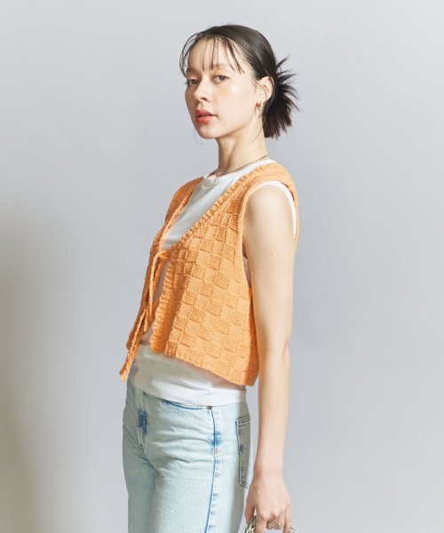 BEAUTY&YOUTH UNITED ARROWS(ビューティーアンドユース　ユナイテッドアローズ)/ブロックチェック フロントリボン ベスト/ORANGE