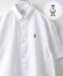 coen(coen)/ワンポイントベア刺繍OXBDストライプ半袖シャツ/WHITE