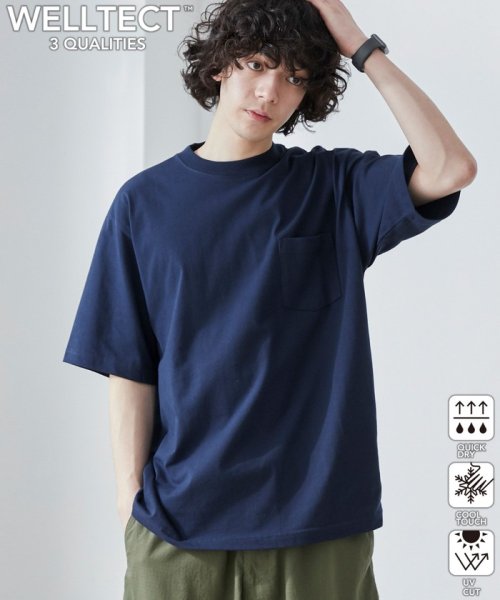 coen(coen)/【WELLTECT】ベーシックポケットTシャツ（WEB限定カラー）/NAVY