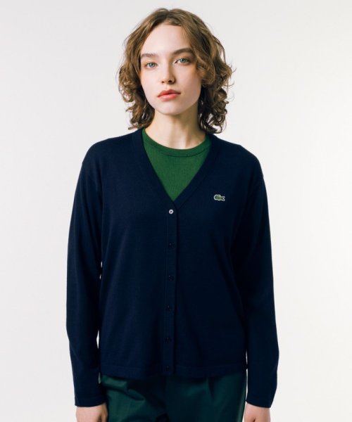 LACOSTE(ラコステ)/UVカット 吸水速乾 COOL MAX クールマックス Vネックニットカーディガン/ネイビー