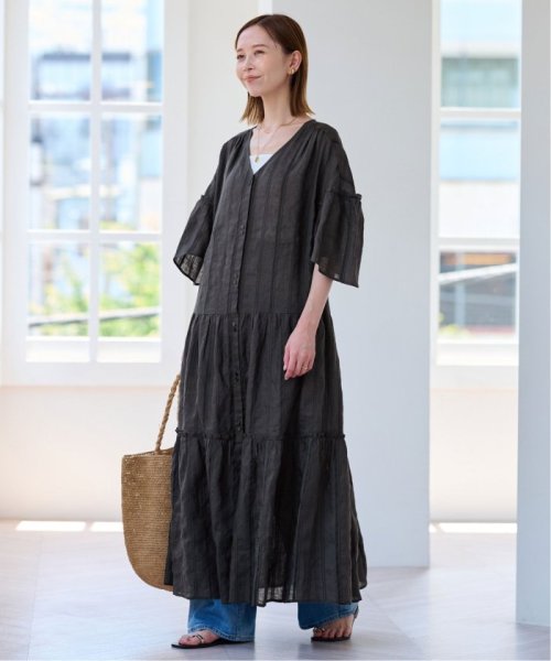 ドビーストライプリネンハーフスリーブワンピース SLOBE