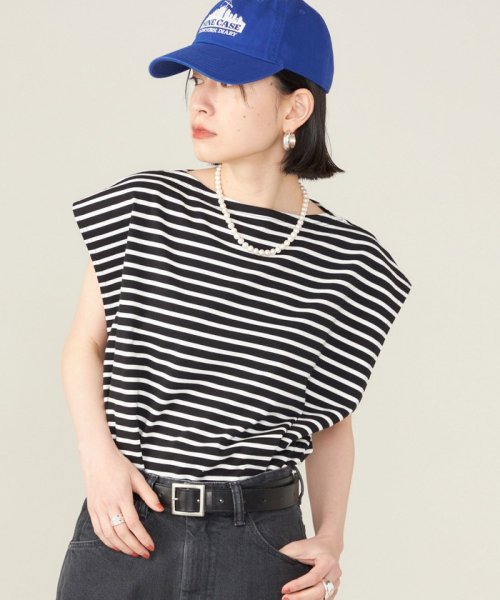 SHIPS WOMEN(シップス　ウィメン)/《予約》SHIPS NINE CASE:スリーブレス ボーダー TEE ◆/ブラック