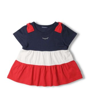 moujonjon/【子供服】 moujonjon (ムージョンジョン) 肩リボン付き３段切替フレアーＴシャツ 80cm～140cm M42808/506041509