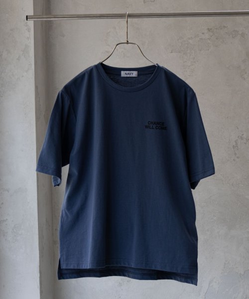 MAC HOUSE(women)(マックハウス（レディース）)/NAVY ネイビー 5分袖メッセージTシャツ 115426741/ブルーグレー