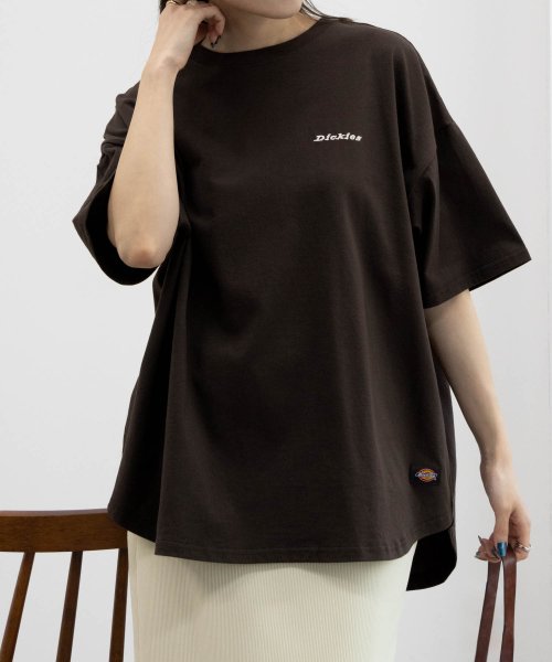 MAC HOUSE(women)(マックハウス（レディース）)/Dickies ディッキーズ バック刺繍チュニック半袖Tシャツ 4282－9936/チャコールグレー