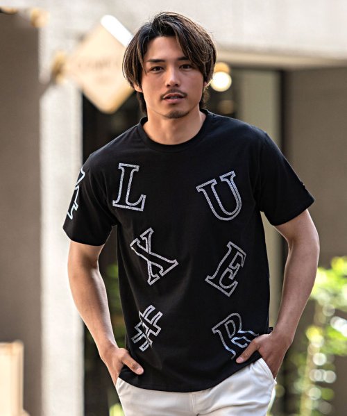 SB Select(エスビーセレクト)/LUXE/R クルーネック ラインストーンTEE 半袖/ブラック