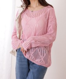 Lace Ladies/ダイヤ柄 透かし編み ゆる ニット プルオーバー/506032997