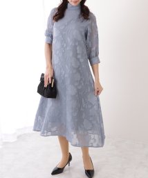 Lace Ladies(レースレディース)/バックリボン 総レース プチハイネック Aライン ワンピース/グレー系1