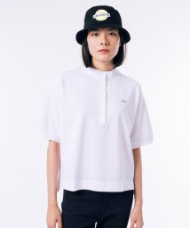 LACOSTE(ラコステ)/リブスタンドカラー クロップド丈 5分袖ポロシャツ/ホワイト