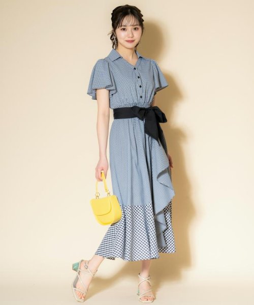 ギンガムラッフルシャツワンピース 