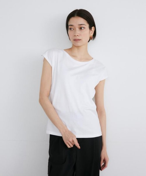 INED(イネド)/《大きいサイズ》フレンチスリーブTシャツ《スビン綿MIX天竺/A－GIRL’S 》/ホワイト