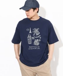 a.v.v (MEN)(アー・ヴェ・ヴェメンズ)/【ucaU×a.v.vコラボ】フロントプリントワイドシルエットTシャツ/ネイビー