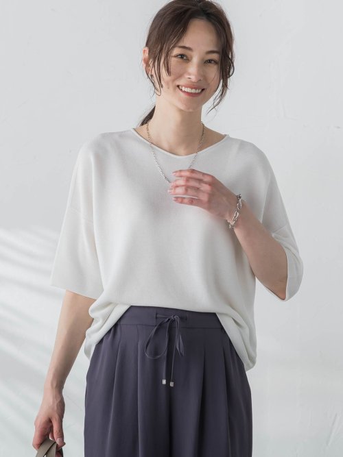 【新色追加】ホールガーメント5分袖ニットプルオーバー≪手洗い可能≫ 