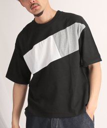 LUXSTYLE(ラグスタイル)/ビッグシルエット切り替え半袖Tシャツ/Tシャツ メンズ ビッグシルエット 半袖 切替 配色/ブラック